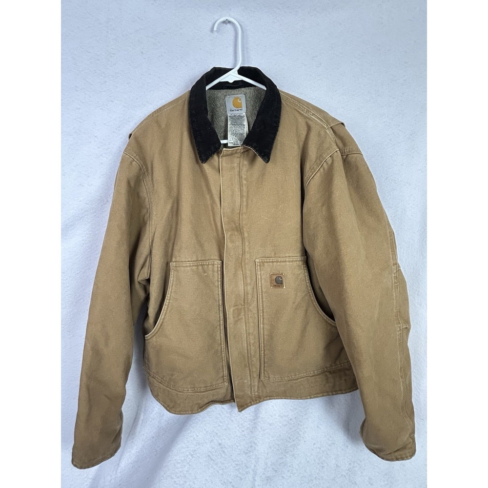 VTG Carhartt Jacket Mens Large Brown Canvas Sherpa Lined Detroit J164 CML